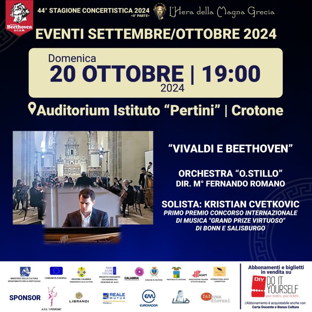 Locandina-20-ottobre-1024x1024 A Crotone due artisti internazionali: torna in Calabria il pianista Cvetkovic (Primo Premio “Grand Prize Virtuoso”), sarà accompagnato dall’orchestra “O. Stillo”. Grande attesa per il famoso trombettista americano Applebaum