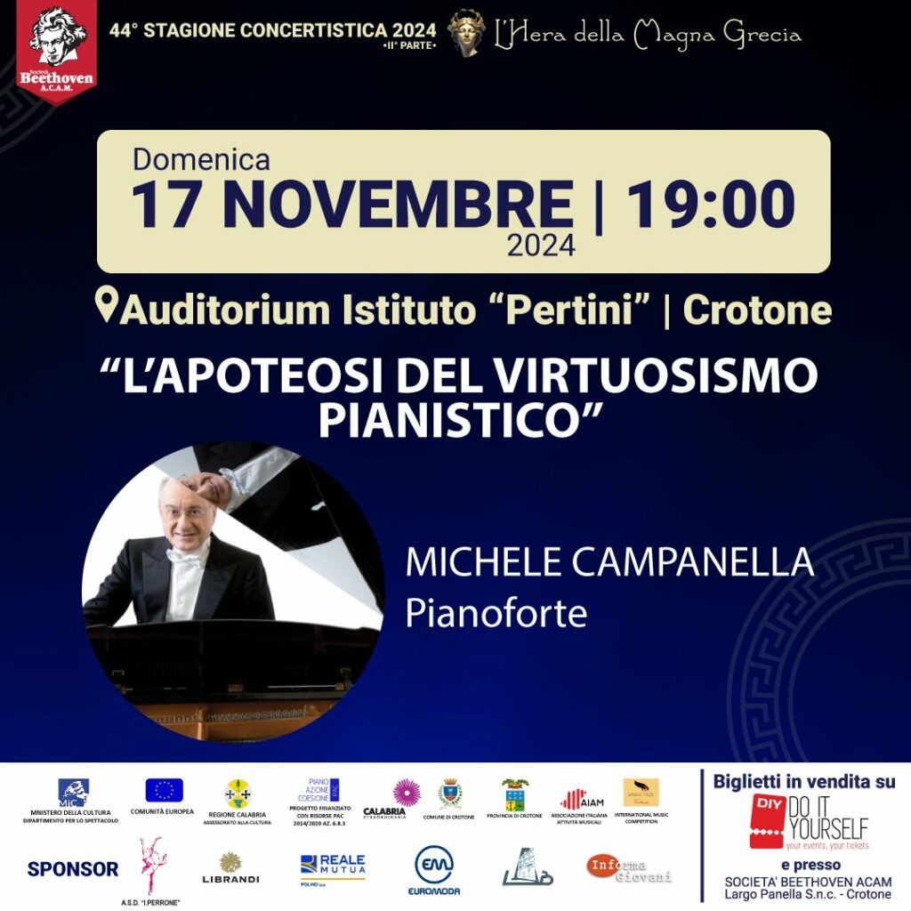 Locandina-17-novembre-1024x1024 A Crotone due artisti di fama internazionale: il 17 novembre il concerto pianistico di Michele Campanella. Il 20 novembre il Penderecki Quartet (Canada) con la flautista Luisa Sello, scelta dal ministero per rappresentare la musica italiana all’estero