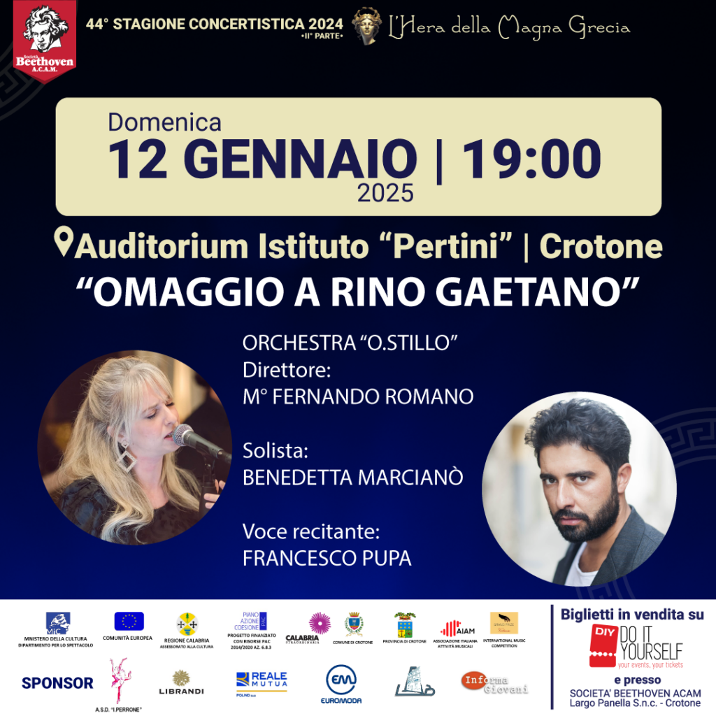 Concerto-12-gennaio-25-Beethoven-ACAM-1024x1024 Domenica 12 gennaio a Crotone si terrà il concerto omaggio a Rino Gaetano