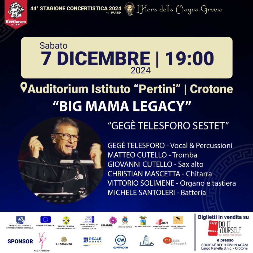 Locandina-7-dicembre-1024x1024 Sabato 7 dicembre a crotone il jazzista Gegè Telesforo con il suo nuovo progetto “Big Mama Legacy”