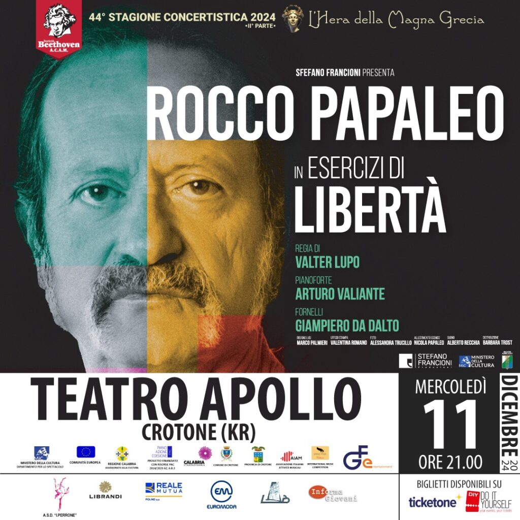 Rocco-Papaleo-a-Crotone-1024x1024 Torna l’appuntamento con il teatro. Domani, mercoledì 11 dicembre, Rocco Papaleo all’Apollo di Crotone con “Esercizi di libertà”